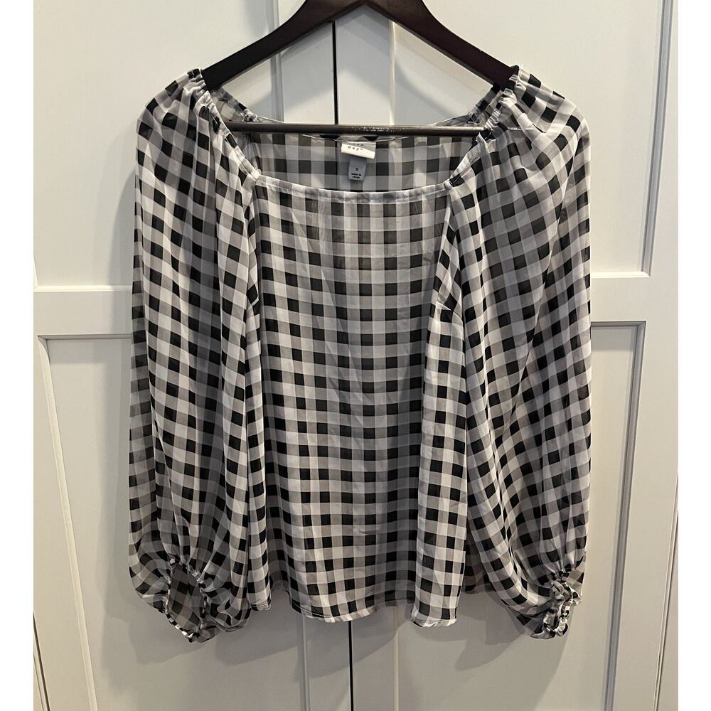 A new day black white sheer check blouse Sz. S